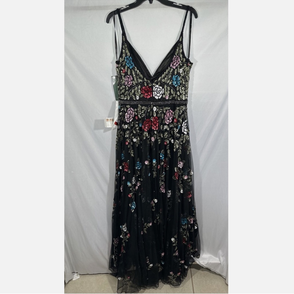 NWT $698 Mac Duggal [ 14 ] Embellished Floral Sequined‎ Gown in Black - Picture 13 of 15